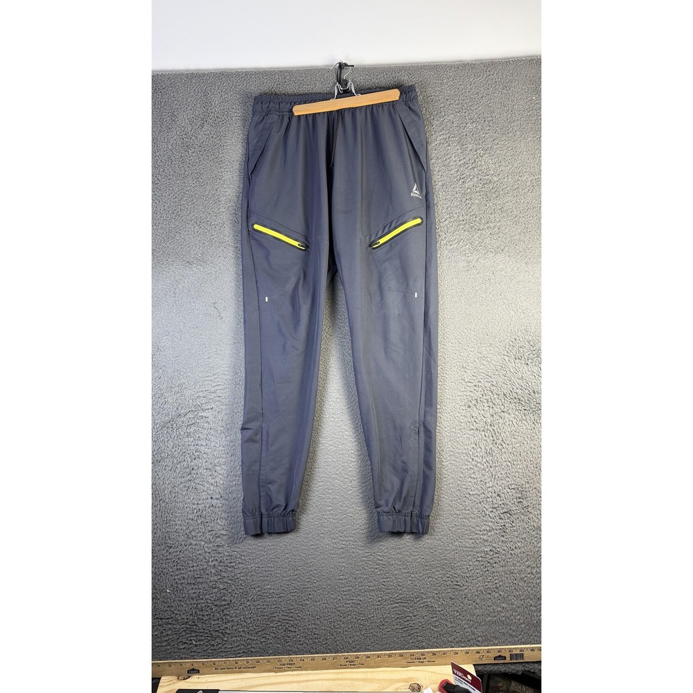Reebok Pants Mens Medium Gray Joggers Zip Pockets Elastic Cuffs Athletic Running